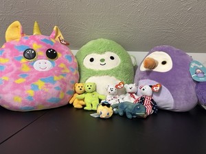 Ty & Squishmallows Plush Toys Lot Neha Unicorn Green Sloth Beanie Babies