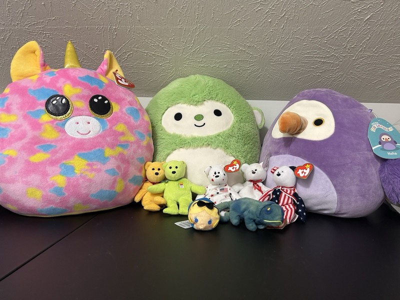 Ty & Squishmallows Plush Toys Lot Neha Unicorn Green Sloth Beanie Babies