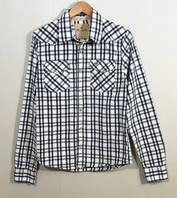 Vintage Y2K Hollister Men s Plaid Snap Button Shirt Sz L Long Sleeve Surfer Cut