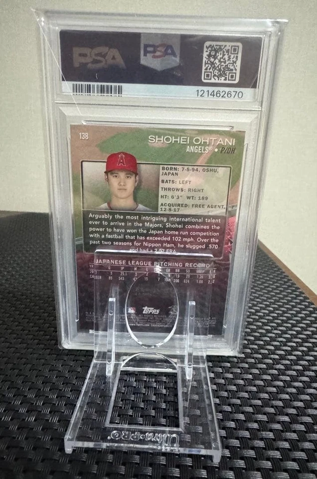 Shohei Ohtani PSA9 2018 RC Stadium Club #138 with Stand & Bonus MLB/NPB Card - Image 3 of 4