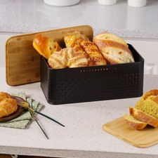 Large Bread Bin with Bamboo Lid for Cutting  Chopping Board  Bread Holder Tin