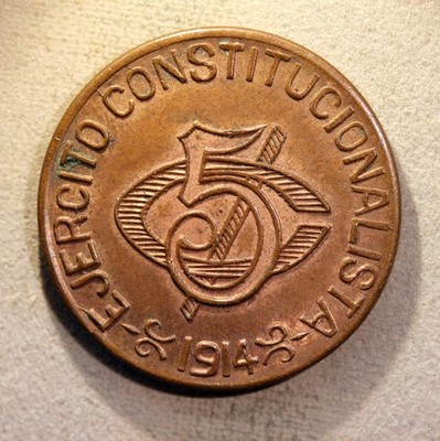 FOREIGN COIN - Mexico, 5 Centavos, 1914, KM-613, NICE AU CONDITION