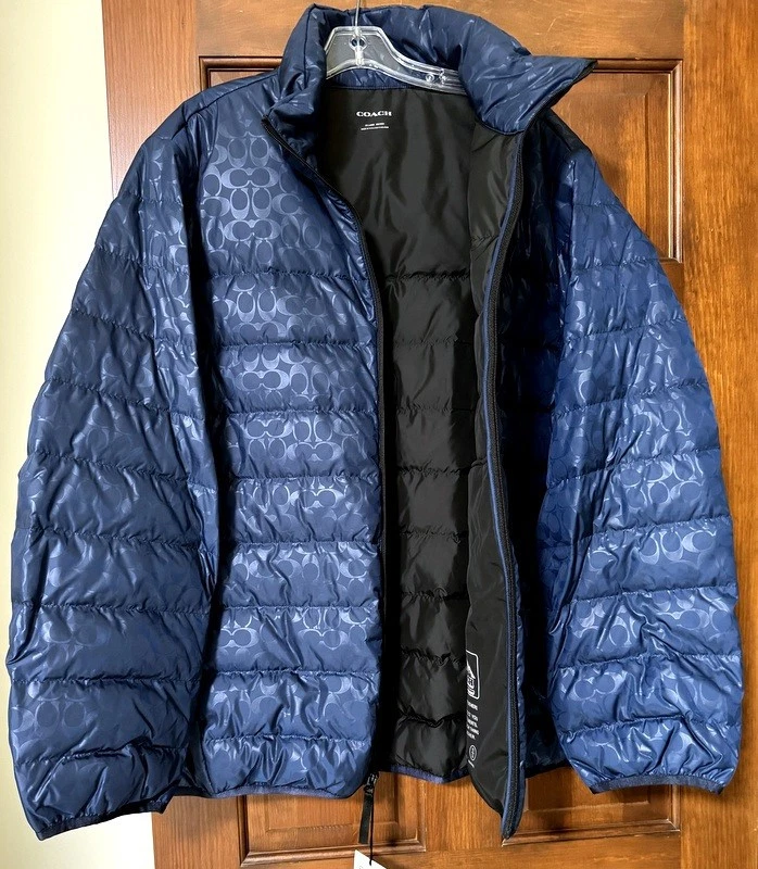 Coach Signature Lightweight Down Jacket Navy Blue  Mens XL  NWT $450 - Image 3 of 4