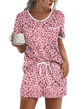 Ekouaer Pajama Set for Women 2 Piece Lounge Large, Pink Leopard Love