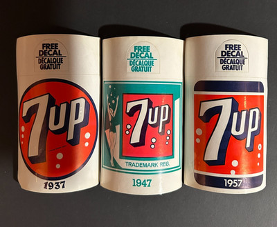 (3) Vintage 7 UP labels from 1937 1947 & 1957 Excellent Condition!  RARE!!