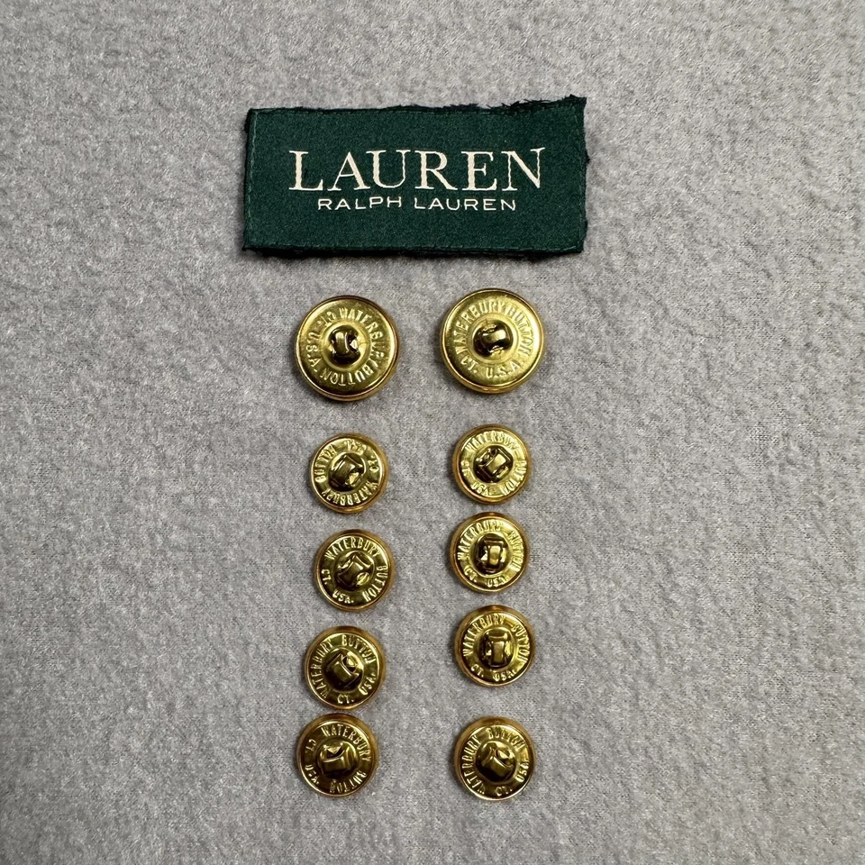Lauren Ralph Lauren Gold Suit Blazer Buttons Set 10 Waterbury Crest Metal USA - Image 3 of 4