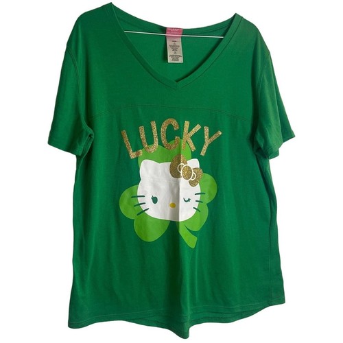Hello Kitty Juniors Lucky Four Leaf Clover Graphic Print T-Shirt Size XL 15/17