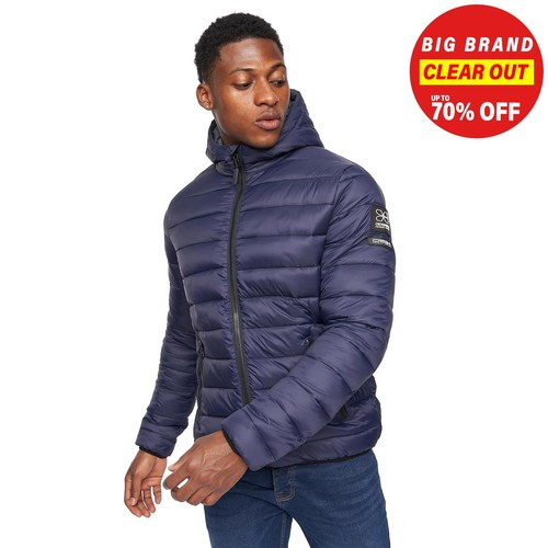 Crosshatch Gattering Mens Hooded Coat Desginer Fashion Quilted Jacket Navy