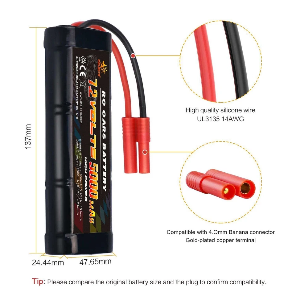 melasta 7.2V 5000mAh NiMH RC Battery Pack Compatible with Banana Connector fo... - Image 2 of 4