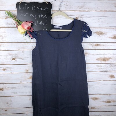 chinese dress ladies Martina Innocenti Women's Plus Linen Embroidered Sleeve Midi Dress Blue / 1x main image 0