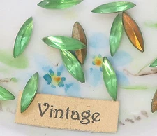Vintage Navette rhinestones Peridot 10x3mm Germany Foiled Navettes NOS (1507WS)