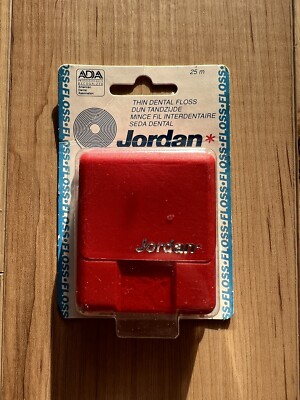 Lot of 3 VTG Jordan Dental Floss Thin Unwaxed 25 Meters Sealed 2x Red 1x Black