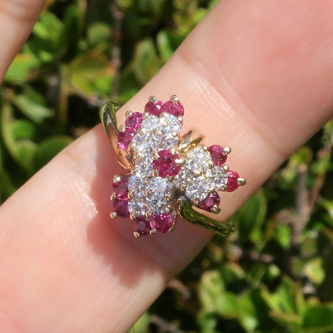 14k Solid Yellow Gold Natural Ruby and Diamond Cl… - image 2