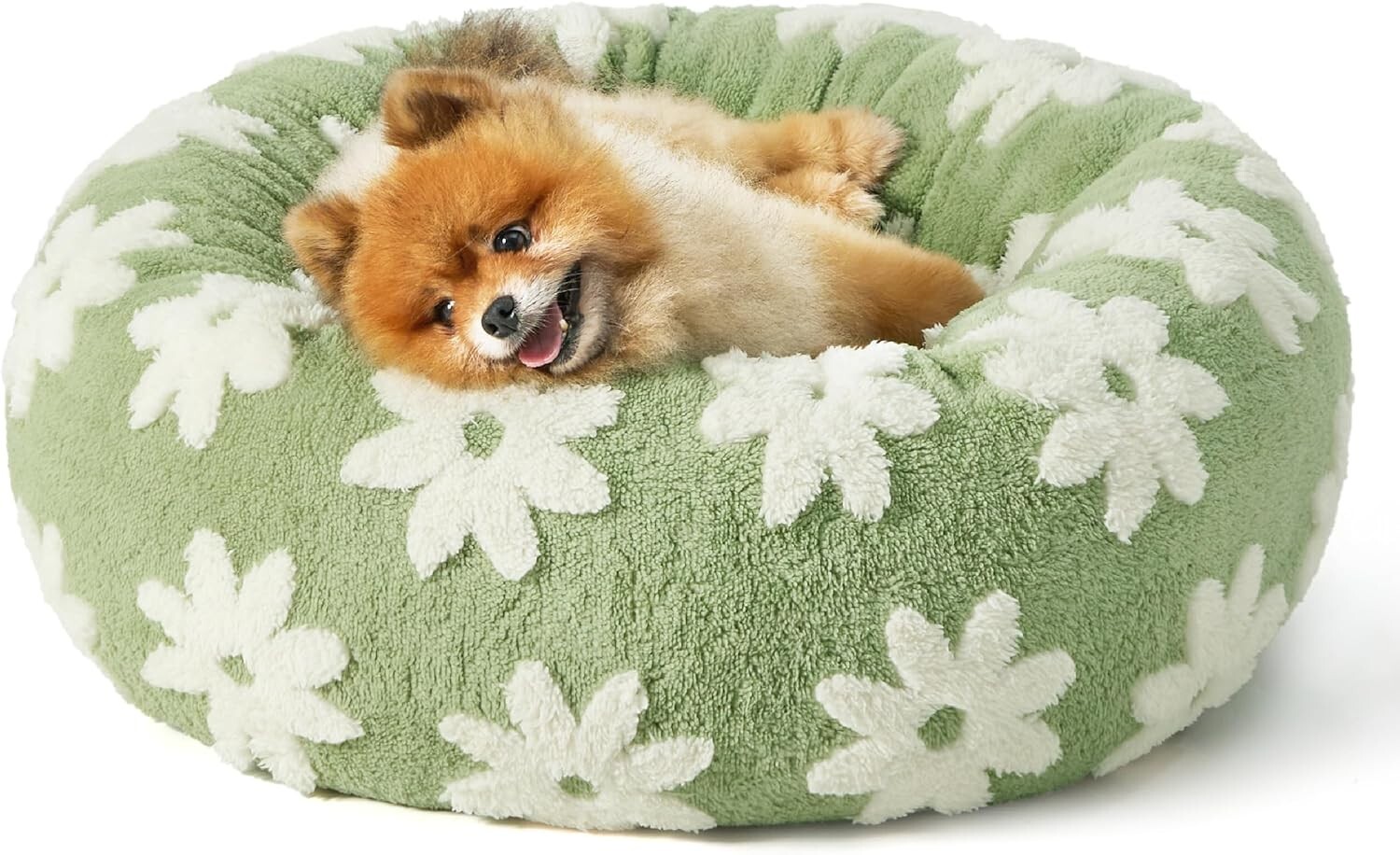 Lesure Donut Small Dog Bed - Round Bed for Indoor Cats Calming Pet Beds Green