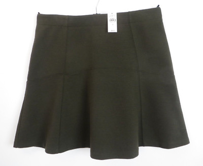 NWT LOFT Women's Texture Poly Rayon Skater Mini Skirt Olive Green Size 12 $59.50