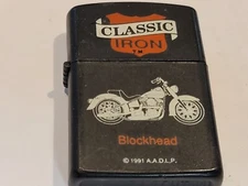 Nice working Lighter Advertising Classic Iron blockheard Harley with new flint