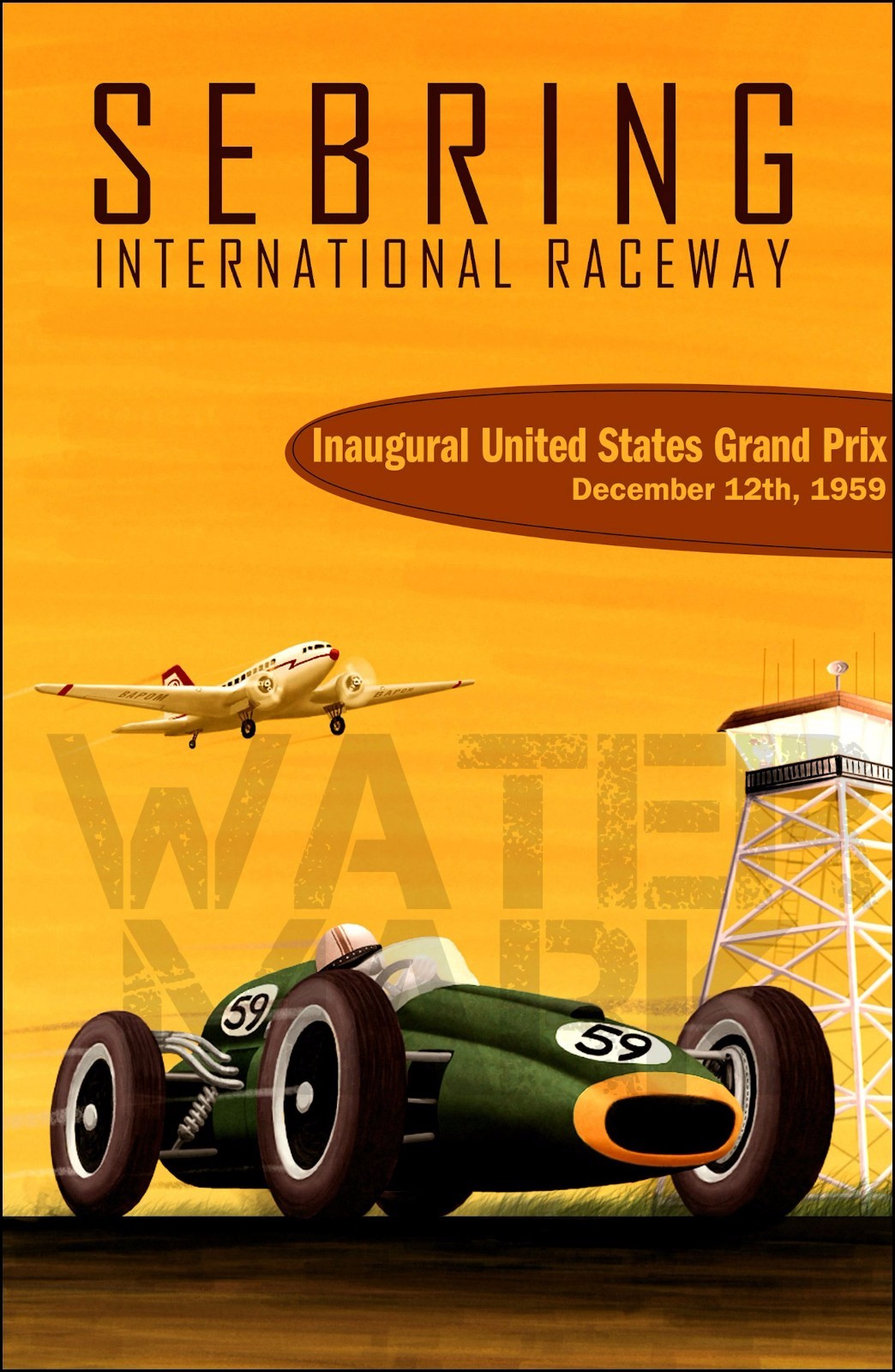 Grand Prix 1959 Sebring International Raceway United States Vintage Poster Print