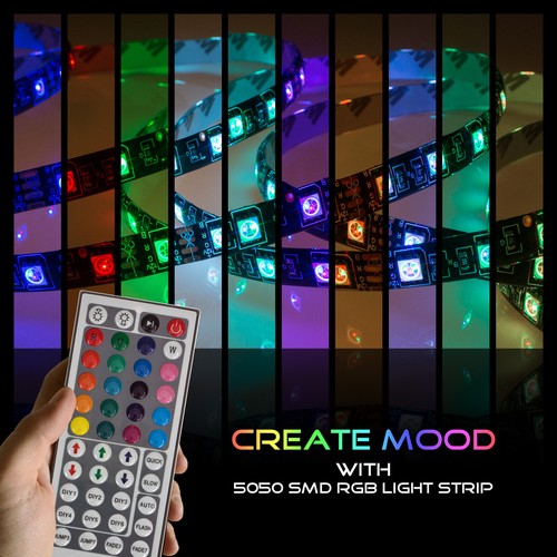 5M 5050SMD RGB 300 LED Strip Light Kit w/ 44 Key Remote 2 Outlet 5A Power Combo - Picture 3 of 9