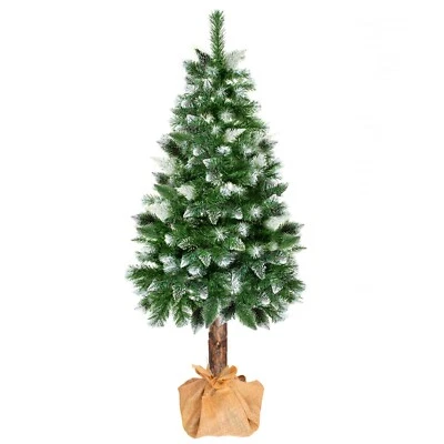 SPRINGOS Árbol de Navidad 160, 180, 220 cm pino diamante con tronco natural soporte de nieve artificial
