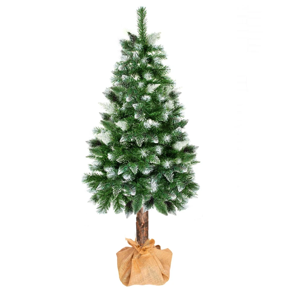 SPRINGOS Albero di Natale 160, 180, 220 cm pino diamantato con tronco naturale supporto neve artificiale