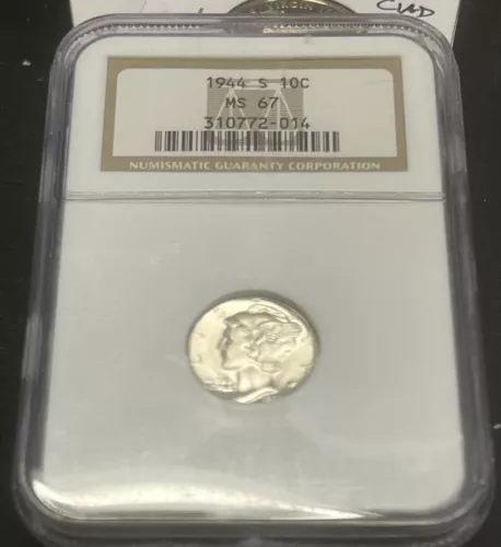 1944-S MERCURY SILVER DIME NGC MS-67 ACTUAL COIN #H421