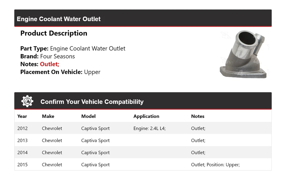 Chevrolet Captiva 2012-2015 motor deportivo salida de agua refrigerante 4 estaciones 2013 Foto 2 de 4