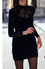 Zara Laced Trimmed Velvet Mini Dress