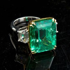 16Ct Green Emerald Stone Two Tone Engagement Ring In Solid 925 Sterling Silver