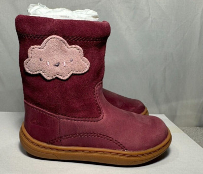 Clarks Baby Mädchen Wildleder Stiefel UK 4 G / EU 20 Flash Cloudy Berry Rot Reißverschluss