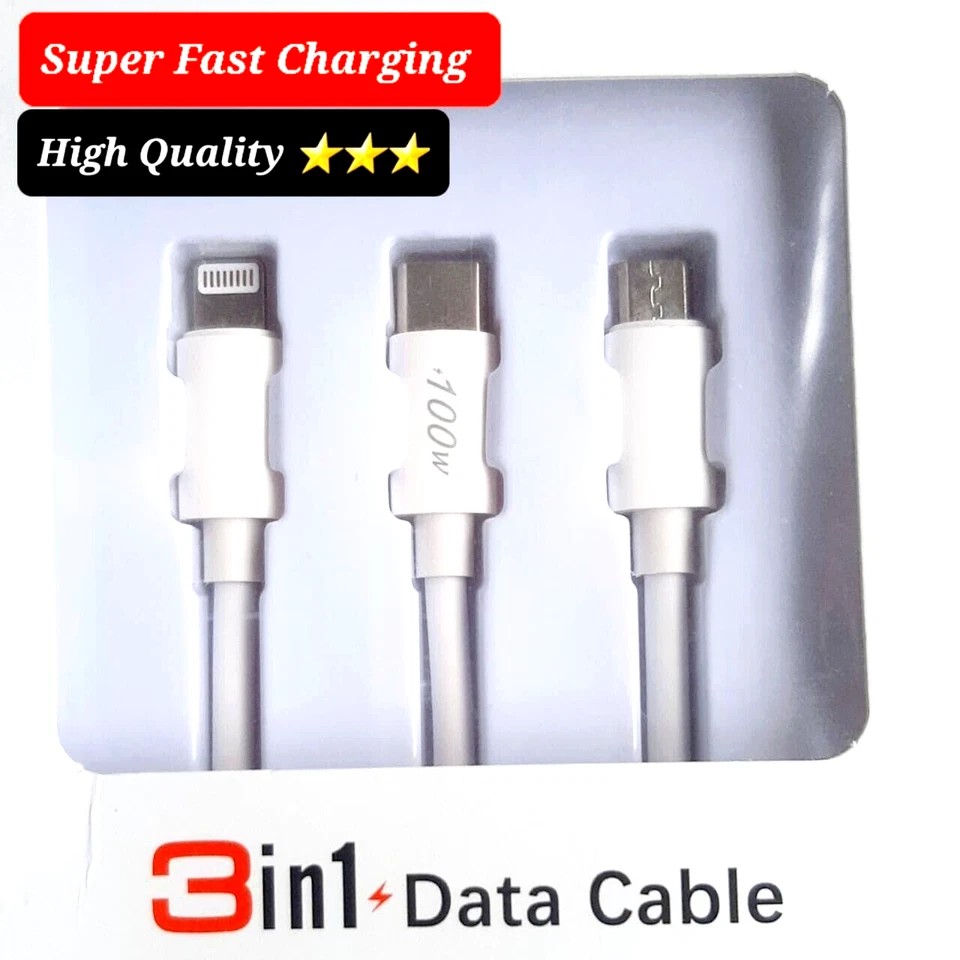 3 in 1 Fast Charging USB Cable Cord Multi Function Universal Type C iphone Micro - Image 2 of 4