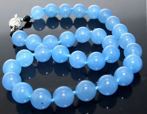 Natural 10mm Blue Chalcedony Round Beaded Gemstone Necklace 18 inch AAA - Picture 6 of 12