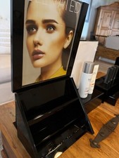 3 tier black acrylic makeup display / organizer with ad insert