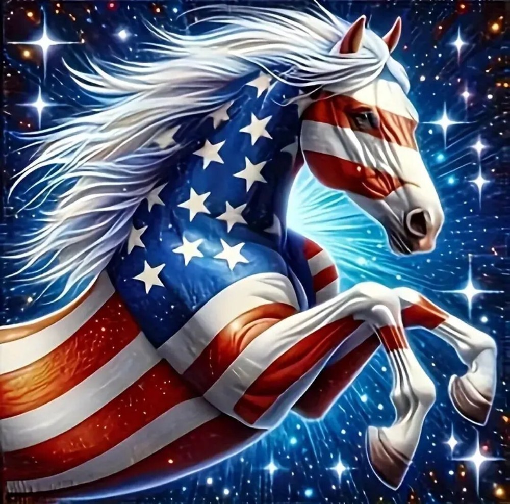 5d Diamond Art Usa Flag Horse 30cm X 30cm