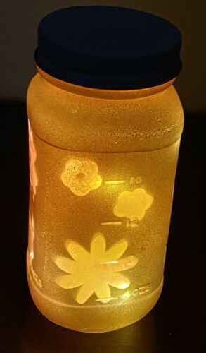 Orange Glow Lighted Mason Jar lamp Flowers And Leaves While Battery Operated - Picture 1 of 12