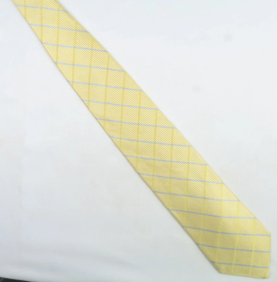 Coleção Executiva Tom James Gravata Masculina Amarelo Azul Tecido Xadrez 57x3,75 - Imagem 2 de 4