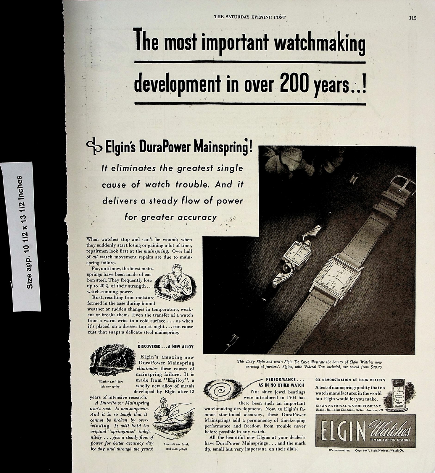 Ювелирные изделия 1947 Elgin's DuraPower Mainspring