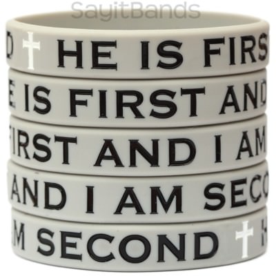 5 He Is First & I Am Second Wristbands Debossed Color Filled Silicone Bracelets