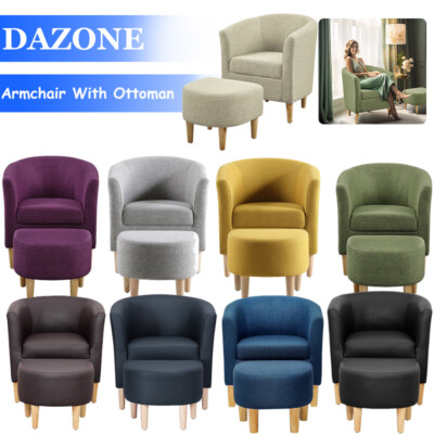Accent Arm Chair With Ottoman Living Room Upholstered Single Sofa Club Arm Chair