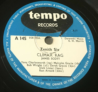 ZENITH SIX-CLIMAX RAG/THE CHANT-UK 1956 TEMPO Shellac 78-A145-BOB WRIGHT