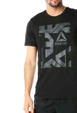 Image of Reebok Mens Workout Ready Stretch Tech T-Shirt Top Black - Size M NEW