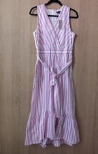NEW J Crew Sz 12 Maxi Dress Pink White Stripe Sleeveless Pockets Cotton