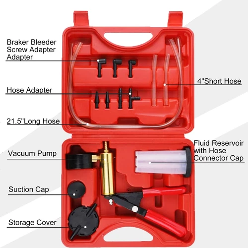 Hand Held Vacuum Pressure Pump Tester Set Brake Fluid Bleeder Bleeding Kit + Box - Picture 3 of 23