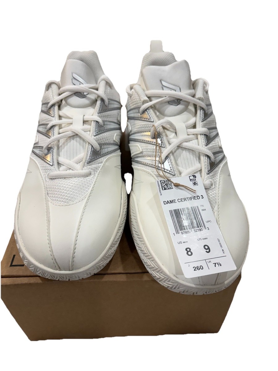 Adidas Dame Certified 3 Low Basketball Shoes White Silver Mens