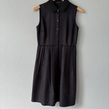 Elie Tahari Size 2 Samiyah Shimmer Snap Button Front Dress Navy/Silver Collar