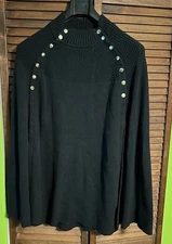 CAPE G.I.L.I. WOMEN'S BLK KNIT SWEATER WTH SNAP DETAIL SIZE 2XL/3XL QVC Preowned