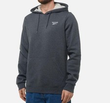 Reebok Identity Hoodie Dark Grey Heather Size Large Small Logo Fleece Reg Fit