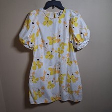 A New Day Women s Yellow Floral Puff Sleeve Dress; Size M