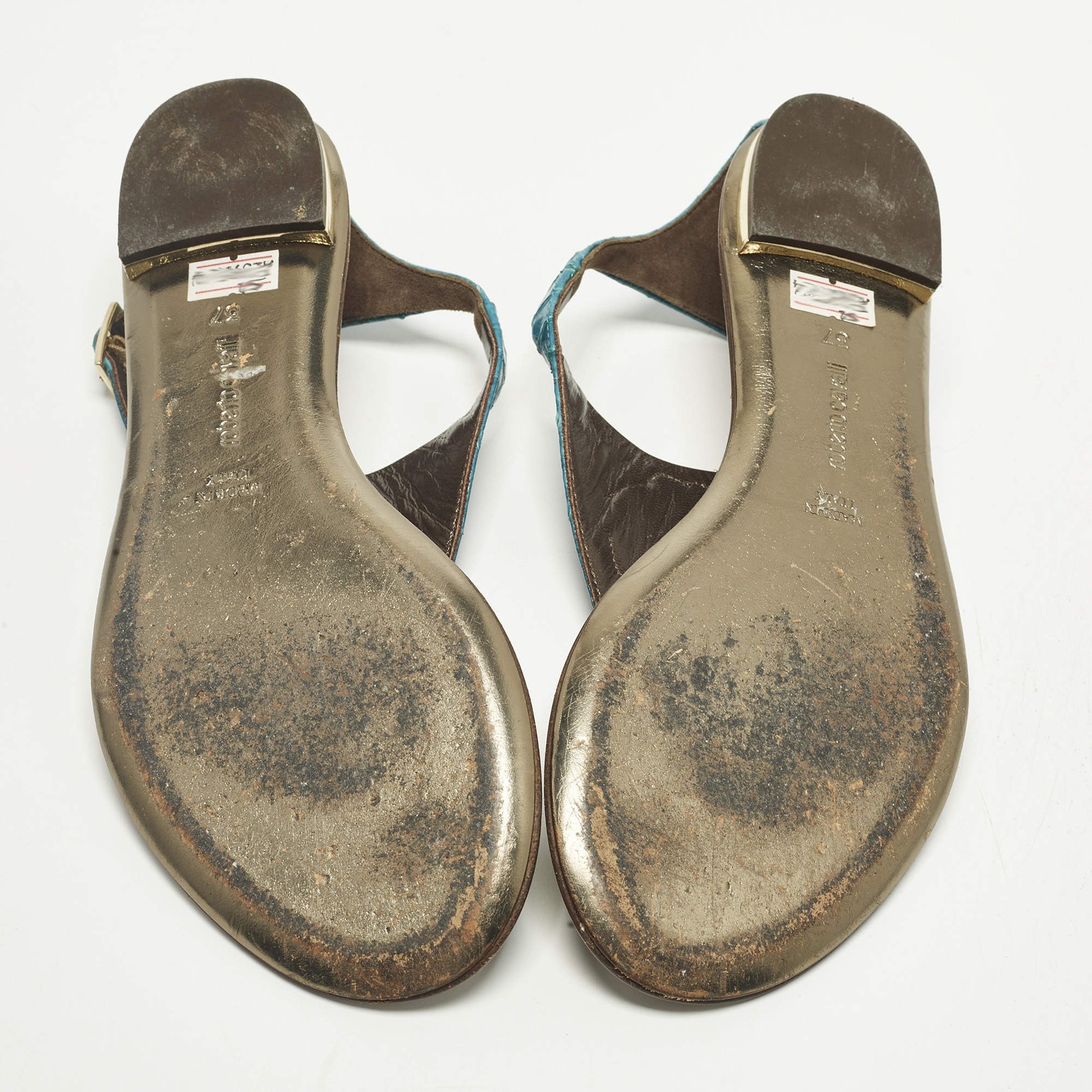 Roberto Cavalli Size 37 Blue Python Embossed Leat… - image 6