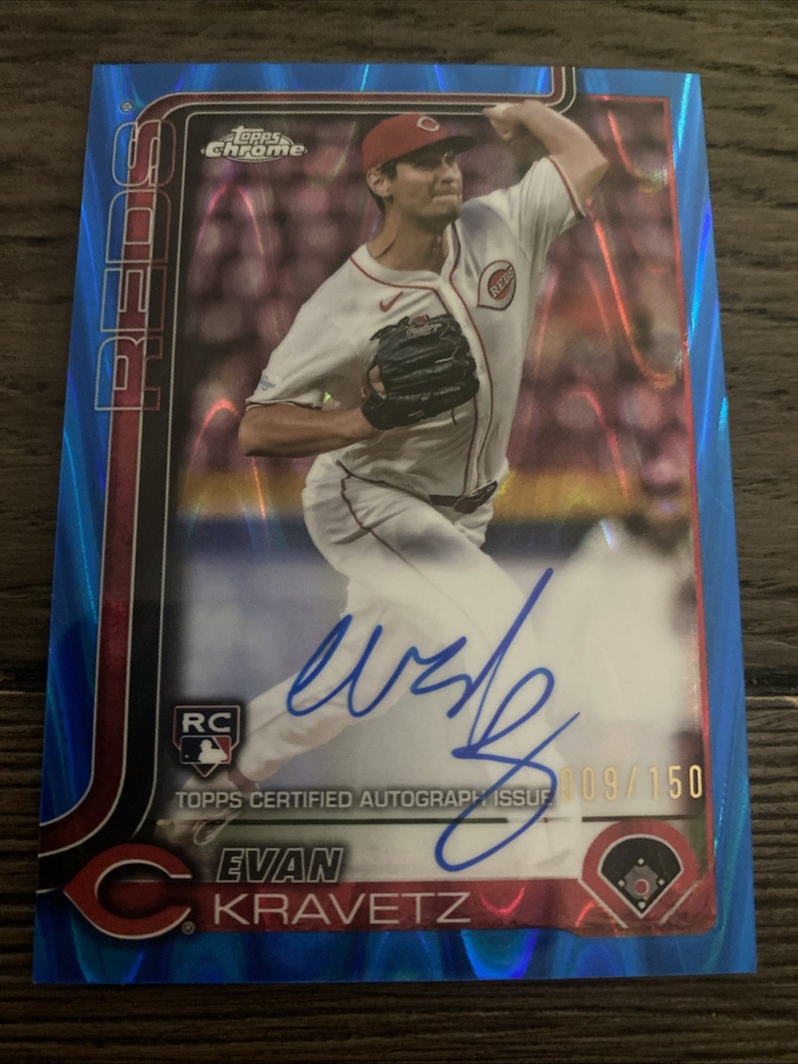 2025 Topps Chrome EVAN KRAVETZ RC Blue Raywave Refractor Auto /150
