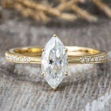 2Ct Marquise Cut Lab Created Diamond Women's Wedding Ring 14k Yellow Gold Plated